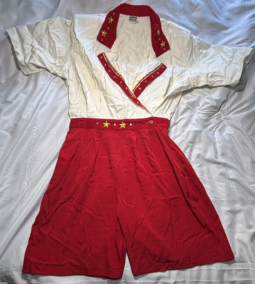 Rio Inc 80s Vintage Jumpsuit Large Red & White Gold Jeweled Studded Romper NOS