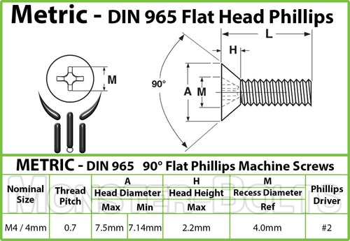 M4 Stainless Steel Phillips Flat Head Countersunk Machine Screws A2 18-8 DIN 965 - Picture 11 of 11