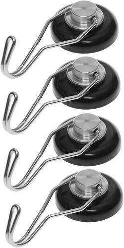 Strong Magnetic Hooks for Hanging. Up to 65 lbs. Set of 4 Black Heavy Duty