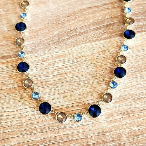 NWT Ann Taylor LOFT Blue Rivioli Crystal Rhinestone Statement Sparkly Necklace - Picture 3 of 6