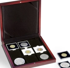 New Coin Display Gift Box Mahogany Style Case for 9 2x2 Holders Flips Collection