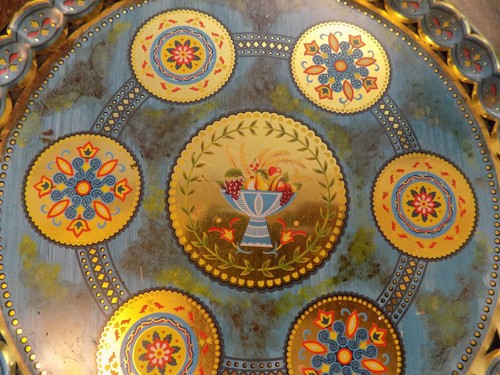 Vtg Tin Cocktail Dimpled Rimmed Tray Baret Ware Ambrosia MCM England Blue Gold - Picture 3 of 9