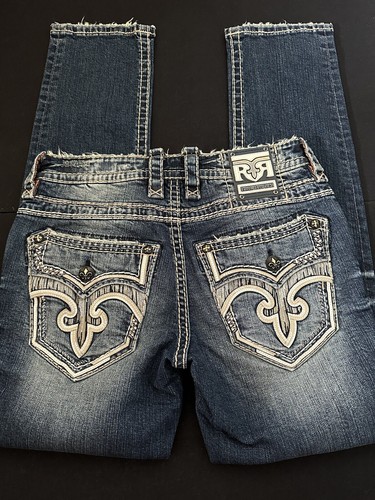 Rock Revival Mansfield Alt Straight Denim Blue Jeans Pocket Accent Men Sz 32 New - Picture 3 of 4