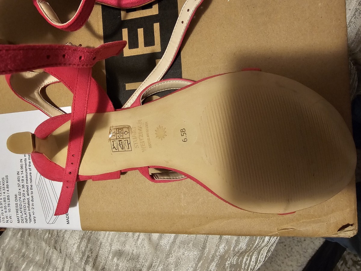 Stuart Weitzman hot pink Strap Open Toe Heel With Pearl