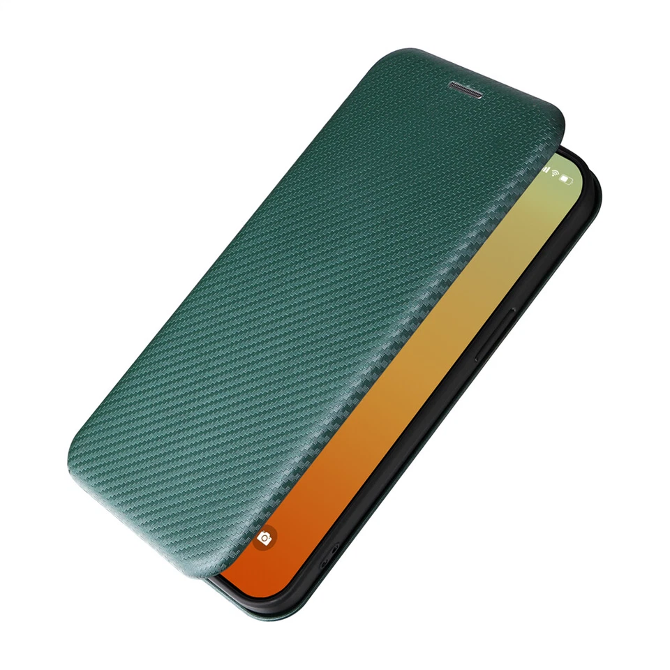 Carbon Fiber Magnetic Leather Flip Wallet Case For iPhone 16 Pro Max 15 14 12 7 - Image 3 of 4