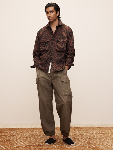 Banana Republic White Lotus Poplin 2-Pocket Shirt LARGE L BROWN ZEBRA #782905 - Picture 4 of 4