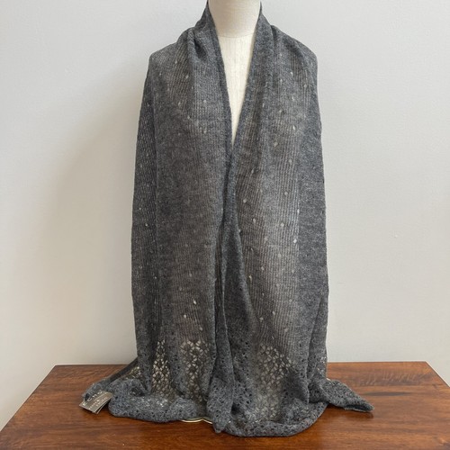 Echo Gray Open Knit Light Wool Blend Oblong Scarf 70” Wrap New Delicate $135 - Picture 4 of 11