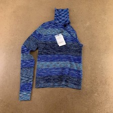 Bardot Womens Size Medium Blue Striped One Shoulder Turtleneck Sweater NWT