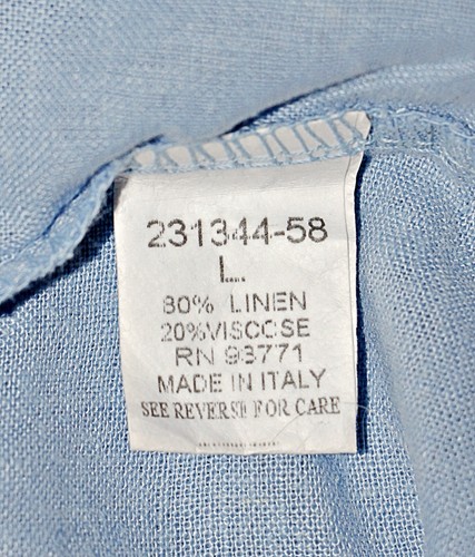 CRISTINA VERGANI Kleid Leinenmischung doppelte Schnalle rohe Kanten Borte hellblau L-XL - Bild 10 von 11