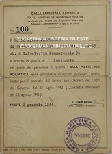 tessera CASSA MARITTIMA ADRIATICA TRIESTE timbro anni 40