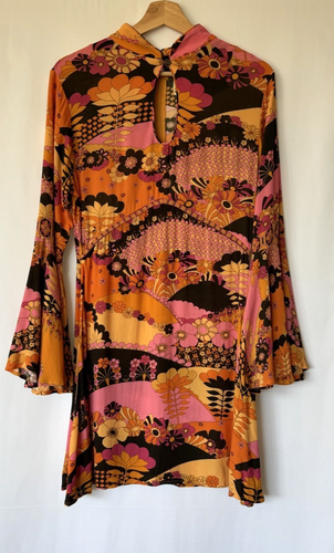 Nine Lives Bazaar Boho Mini Dress | AU 10 | Floral Viscose Flared Sleeve A-Line - Picture 2 of 7
