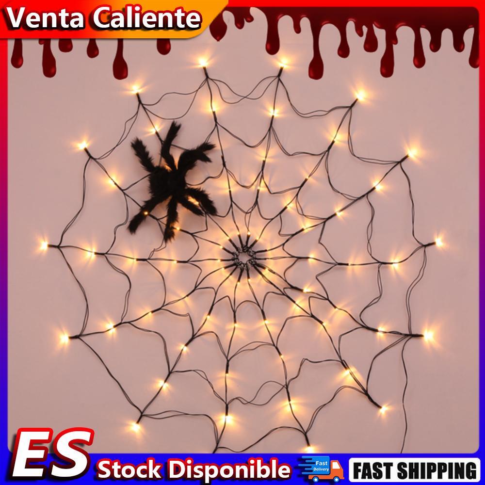 Telaraña gigante iluminada 70 LED con telaraña elástica de felpa decoración ilum
