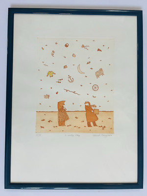 RARE Harriet Bridgwater Signed Limited Edition Etching ''A Windy Day'' 11/75 