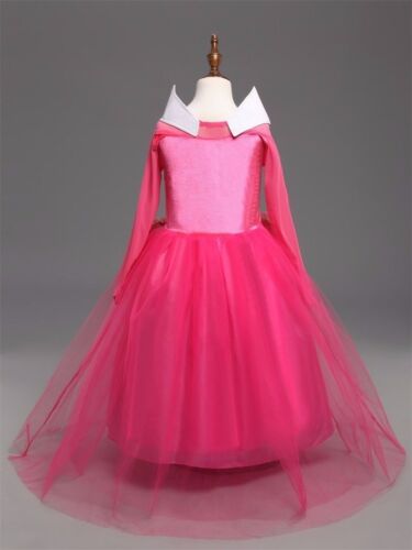 Girls Sleeping Beauty Aurora Princess Fancy Dress up Kids Costume Pink - Picture 4 of 7