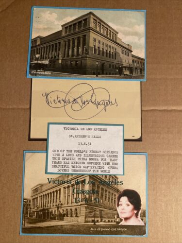 Papier signé Victoria De Los Angeles avec cartes postales photo chanteur d'opéra vintage - Photo 1 sur 1