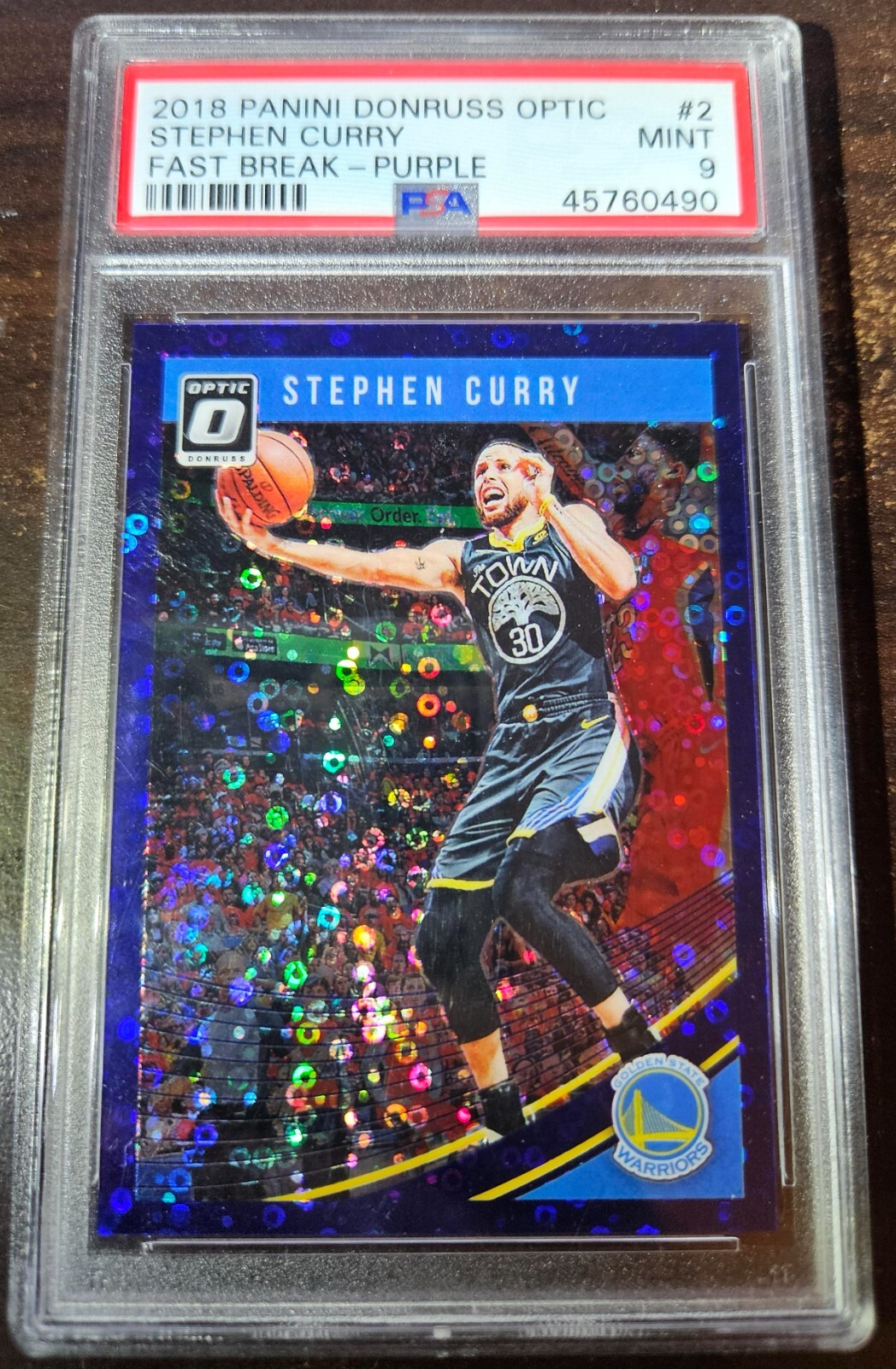 2018 Donruss Optic 2 Steph Curry Fast Break Purple Warriors PSA 9 /95