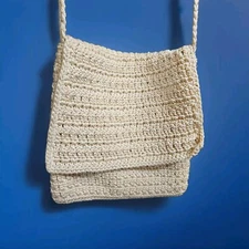 The Sak Beige Crochet Woven  Shoulder Crossbody Bag Phone Purse Zip Closure READ