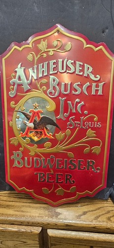 Vintage seltenes Anheuser Busch Budweiser Schild 25 x 15 Metall Adler Breweriana Bier