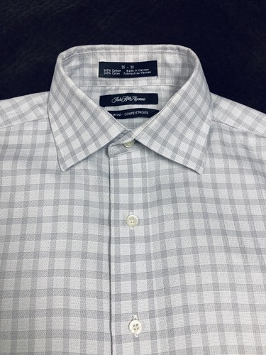 Saks Fifth Avenue Men's Button Front Shirt -Medium- Grey Check Slim Fit 15" Neck - Picture 19 of 19
