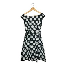 Eliza J Polka Dot Cotton Belted Fit & Flarea Dress Black White With Belt 4