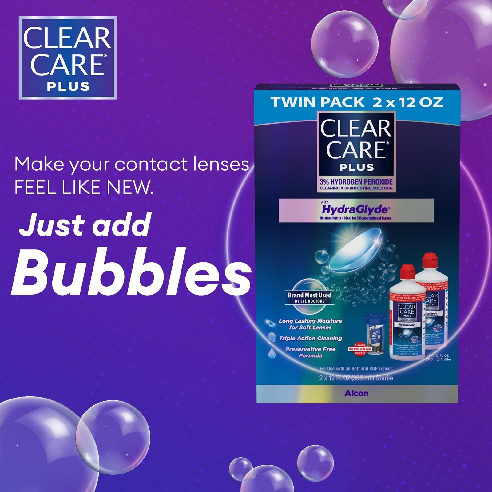 Clear Care Plus Cleaning Solution with Lens Case, Twin Pack, Multi, 12 Oz, Pa...