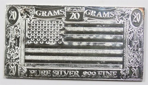 United States Flag of America The Silver Mint 20 Grams Pure Silver .999 Fine Bar
