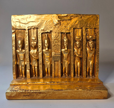 Egyptian Vintage Hatchepsut Temple 8  Sculpture Gold Leafed Marble