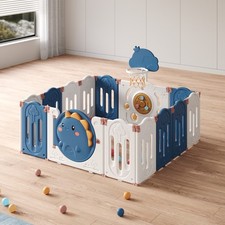 Blue Dinosaur Baby Playpen Activity Center w/ Play Mat Pit Balls＆Basketball Hoop