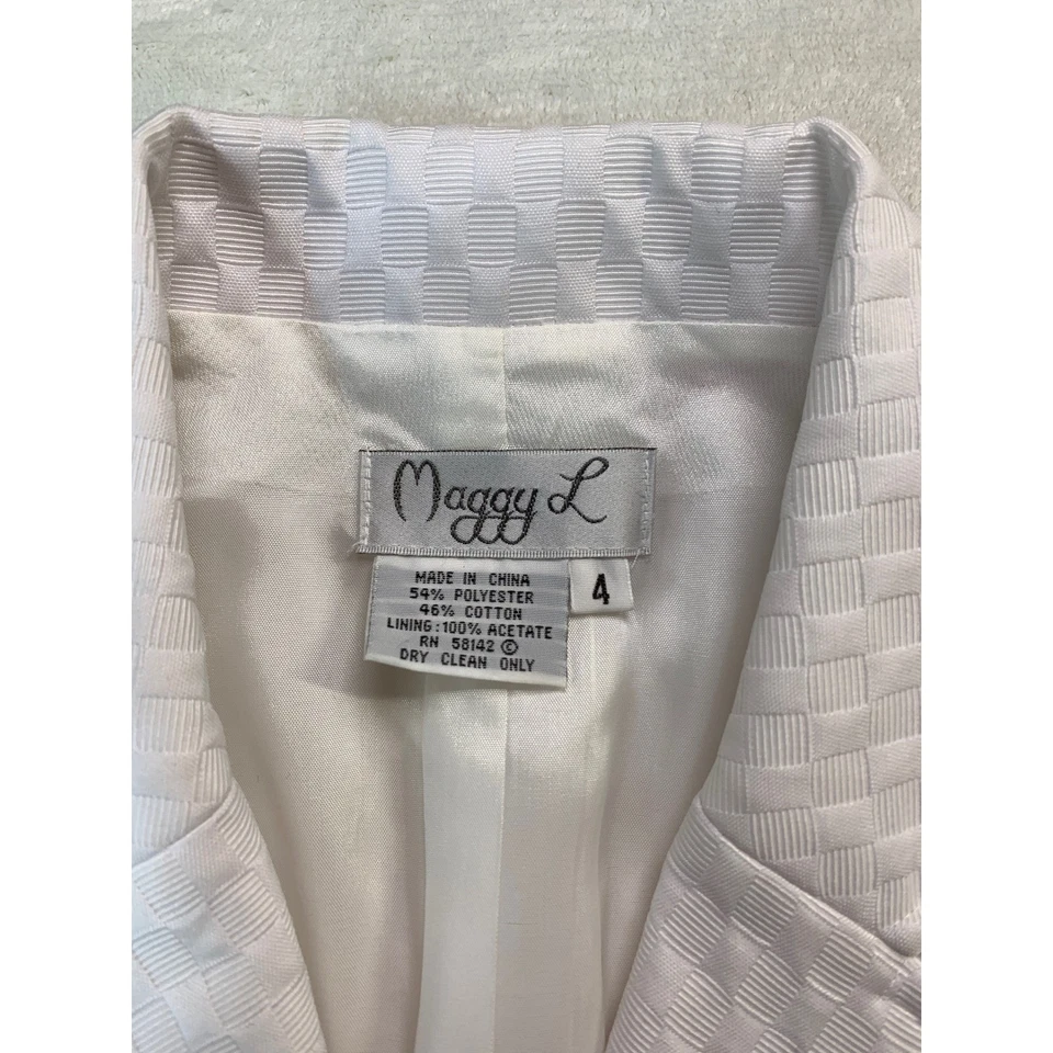 Maggy L белый текстурированный блейзер куртка 3/4 рукав официальный бизнес на пуговицах размер 4 - Изображение 4 из 4