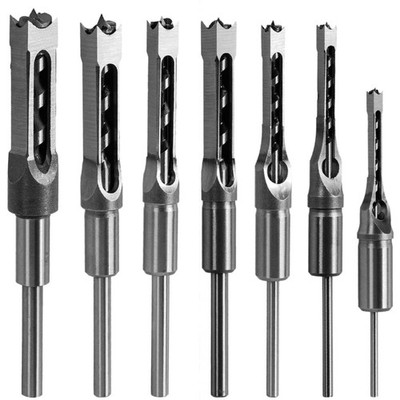 7-Piece Square Hole Drill Bit Set - Stainless Steel Precision for Woodworking