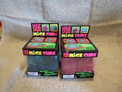 Nee Doh Nice Cube Super Solid Squish Lot of 2 Pink (1) & Blue (1) New in Package