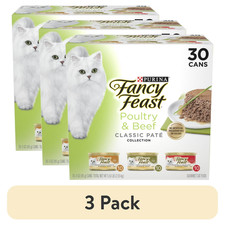 3 pack Purina Fancy Feast Classic Pate Food, Wet Cat Food,Poultry Beef,30can