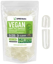 Size 3 Clear Empty Vegan Capsules Kosher Pill Vegetable Veggie Veg Caps 