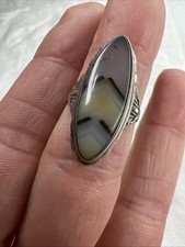 VTG Sterling Silver Dendritic Agate Ring 4.75 Scenic Stone Statement Elongated
