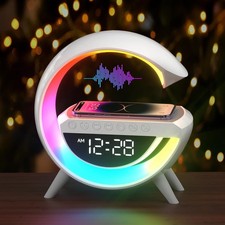 Table Lamp 15W Wireless Charger LED Clock Bluetooth Speaker - Suewidfay - White