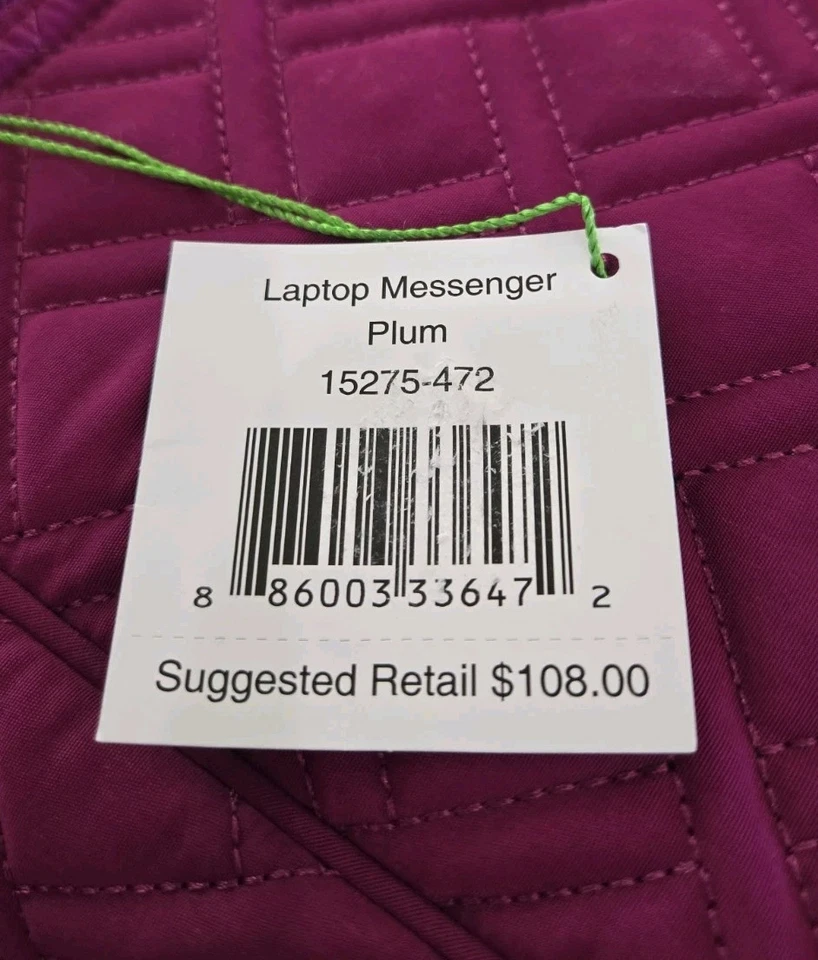 Vera Bradley Plum Quilted 16" Laptop Bag Messenger Computer Travel NEW WITH TAGS - Image 3 of 4