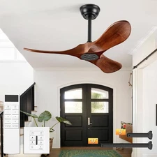 36'' Small Wood Ceiling Fan Without Light, 3 Blades Walnut Outdoor Ceiling Fans