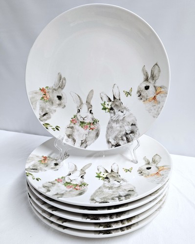 6 Minty Pier 1 Bunny Pals Speiseteller 10 1/2" Teller Set Ostern Hase Blumen - Bild 1 von 4