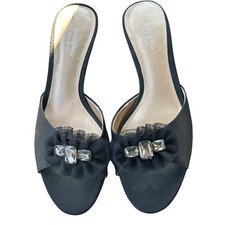 Simply Vera Vera Wang Sorbet Black Satin Crystal Ruffle Kitten Heel Mules 7M