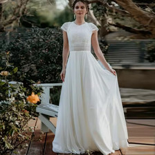 Vintage Bohemian Wedding Dress Lace Cap Sleeves Boho Long Bride Dress Chiffon