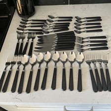 Stainless Black Handled Flatware 47 pcs Servi...