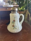 Antique EAPG Hand Painted Flowered Milk Glass Syrup Pitcher