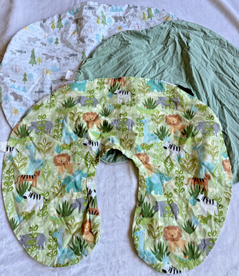 Original Boppy Feeding Nursing Pillow Cover Lot 3 Jungle Forest Animals Green