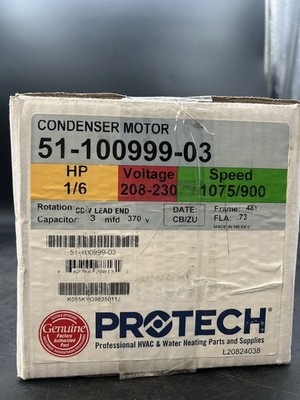 Rheem 51-100999-03 Condenser Motor 1/6 HP 1075/900 RPM 1 SPD 208-230/1/50-60