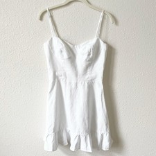 Reformation Mariana Mini Dress Women Size 8 White Linen Ruffle Coastal Bridal