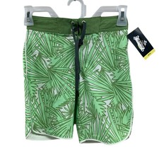 New Art Class Boys Size 5 Lined Tropical Green Leaf UPF 50 Swim Swimming Trunks