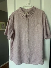 Weatherproof Vintage Mens Short Sleeve Washable Linen Woven Shirt Red Size XL