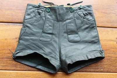 Kurze LatzLederhose aus dunkelgrünem Vollrindleder - eBW 35cm