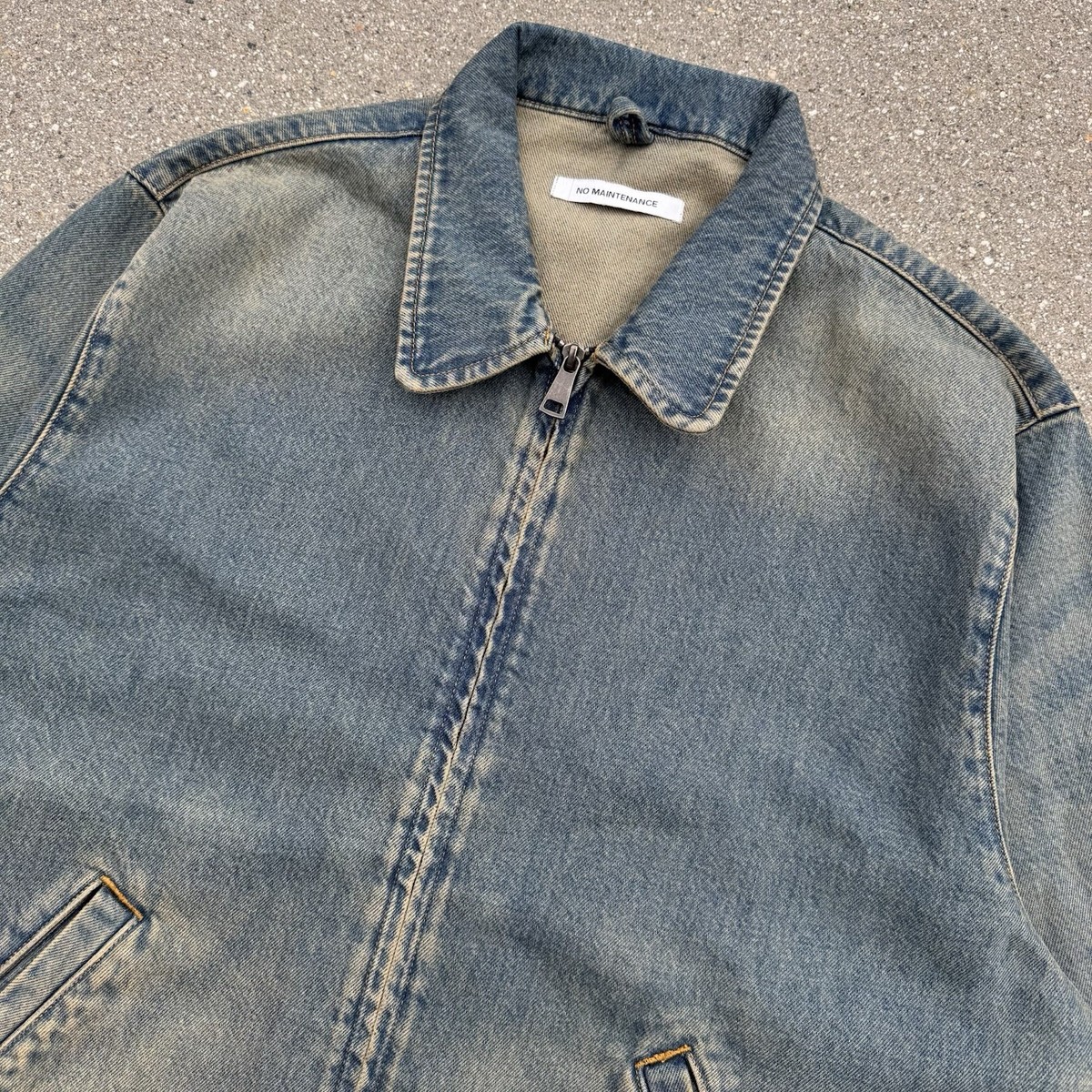 No Maintenance Full Zip Denim Mechanic Jacket Faded Blue Workwear No Maintenance Full Zip Denim Mechanic Jacket Faded Blue Workwear