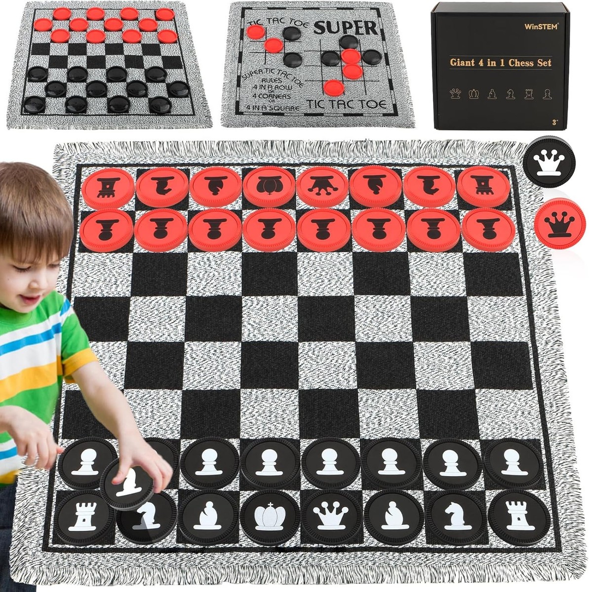 CLUB GIANTS チョーグルセット Giant 4 in 1 Chess Set,Jumbo Chess & Giant Checkers & Large Tic